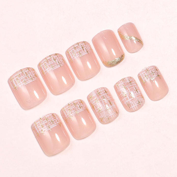 Elegant Press-On Nail Set with Gold Accent and Glitter Design Bowlift