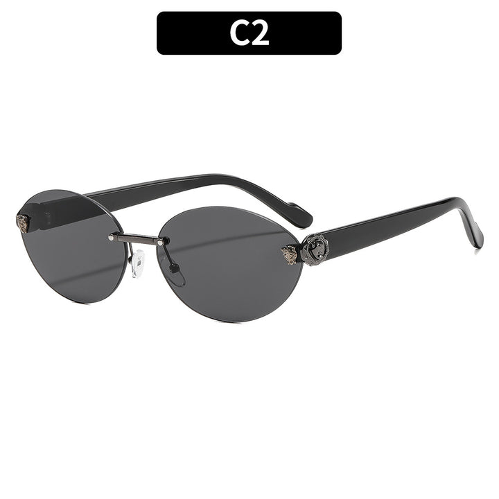 Vintage Oval Frame Sunglasses with Gold Accents
