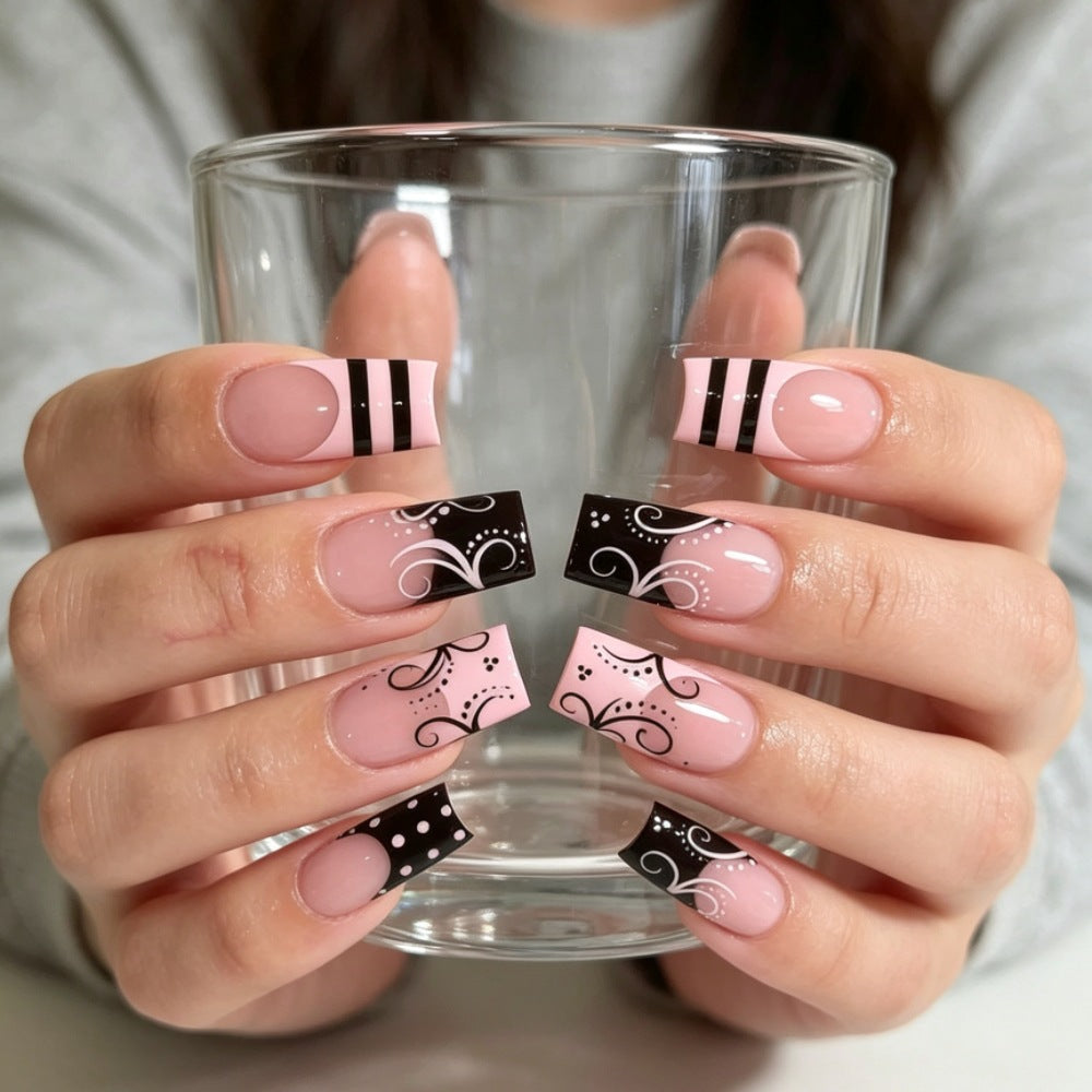 Artistic Long Square Press-On Nails with Whimsical Patterns Bowlift