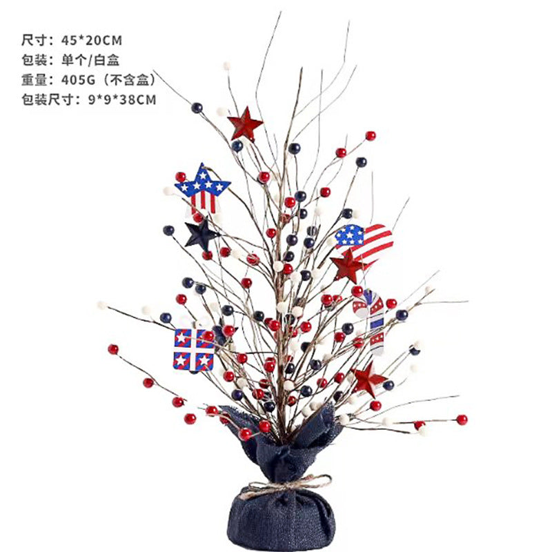 Unisex artificial decorative branch with star applications and berries for vase and wreath Bowlift
