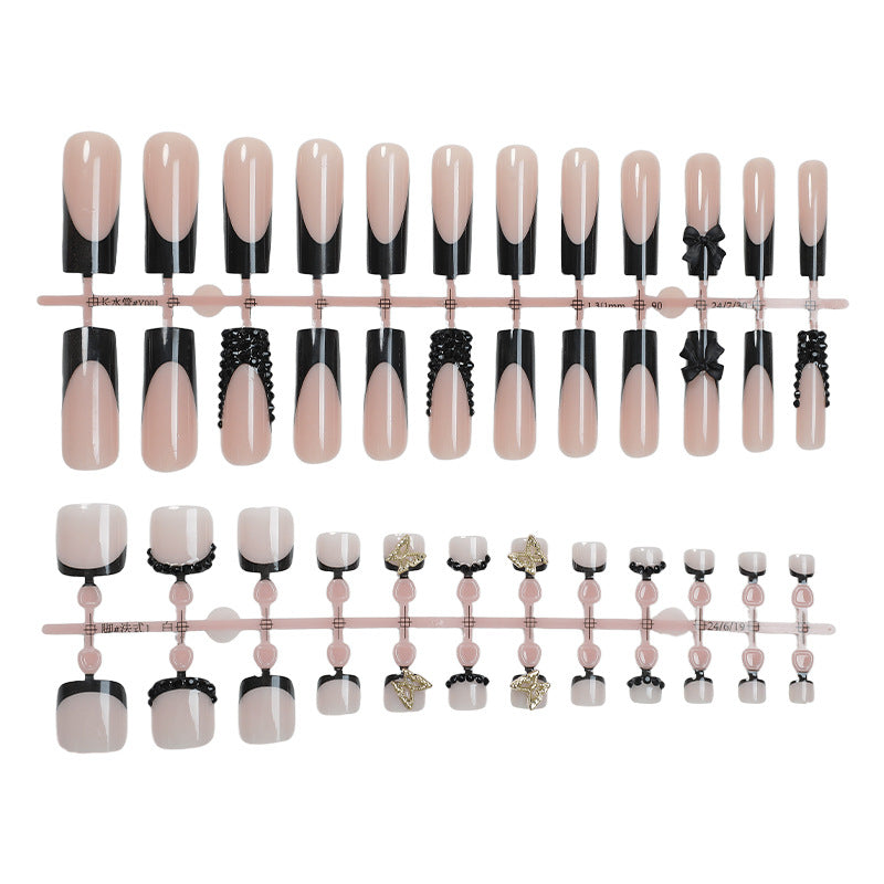 Elegant Press-On Nail Art Set with Decorative Bows and Crystal Accents Bowlift