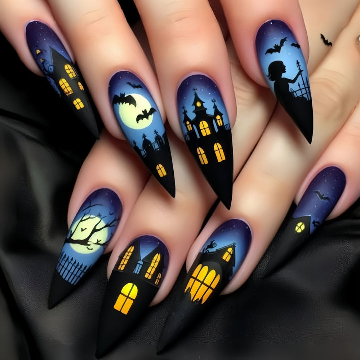 Gothic-Inspired Halloween-Themed Stiletto Nail Art Bowlift