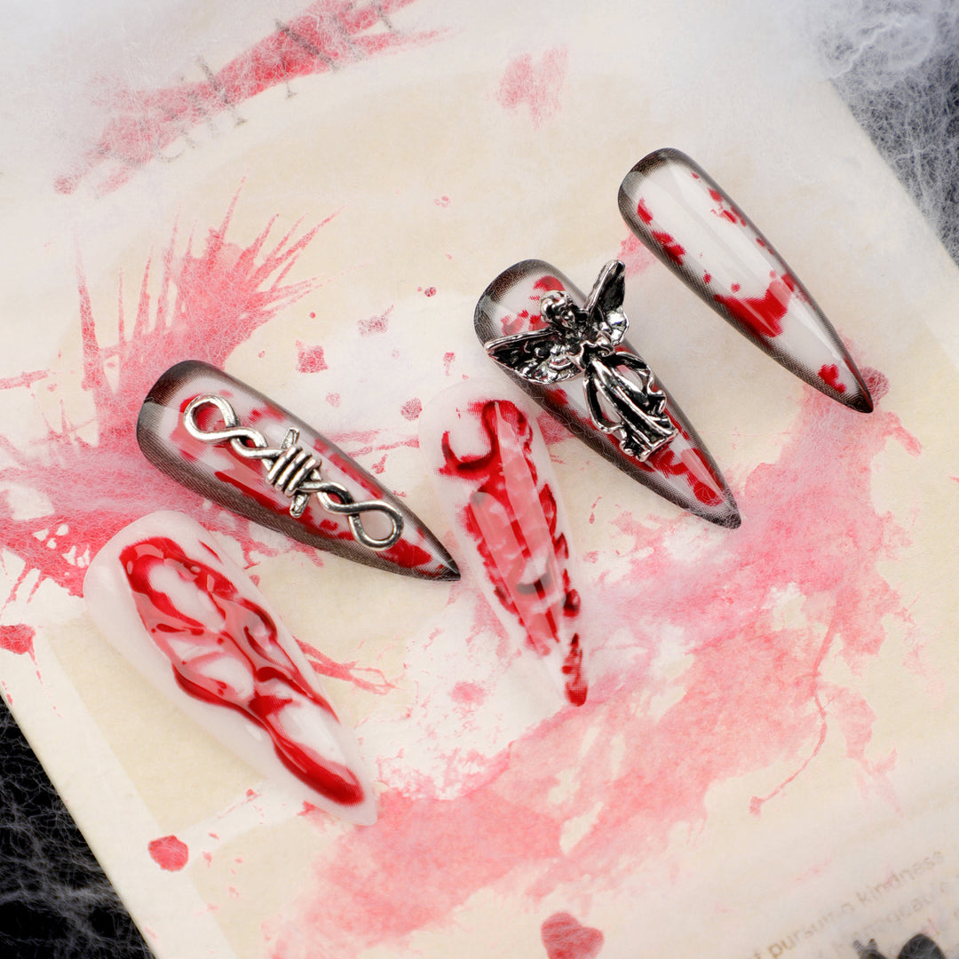 Artistic stiletto nails with blood and 3D design Bowlift