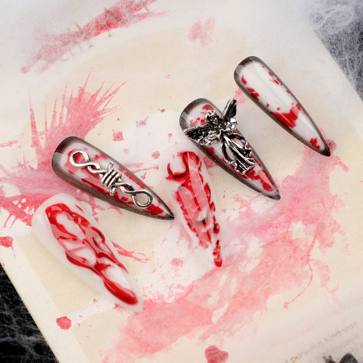 Artistic stiletto nails with blood and 3D design Bowlift