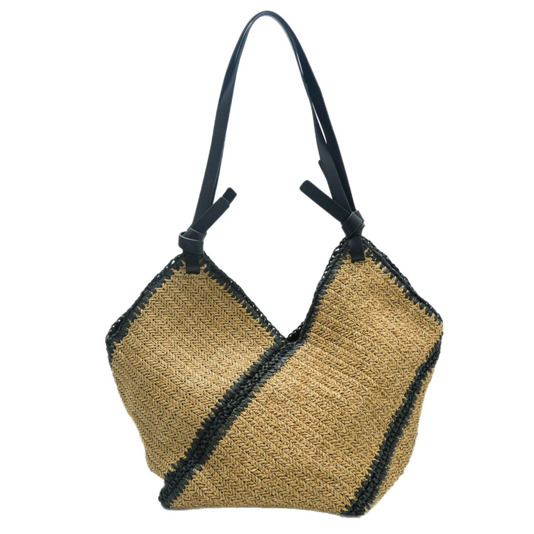 Braided Natural Material Handbag with Black Drawstring Bowlift