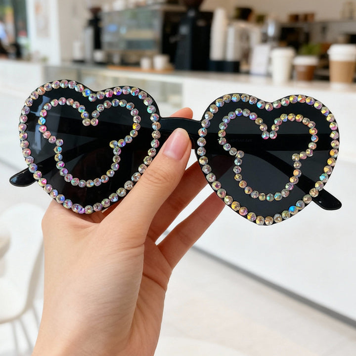 Rhinestone-Accented Heart-Shaped Sunglasses Bowlift 1787141236