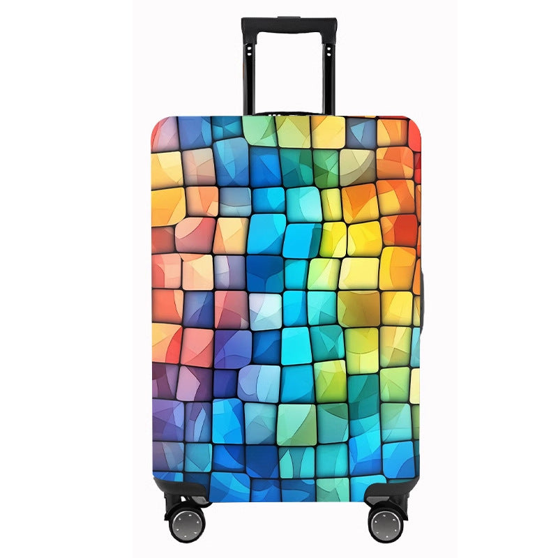 Unisex nan elastic motif suitcase cover made of stretchable polyester with handle and wheel openings Bowlift