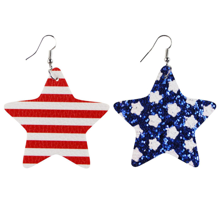 Women's nan teardrop-shaped faux leather earrings with star and stripe print Bowlift