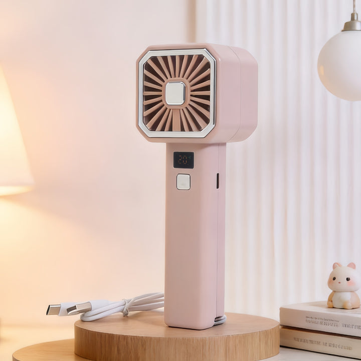 Women's Portable Handheld Fan with LCD Display and USB Charging Function Bowlift
