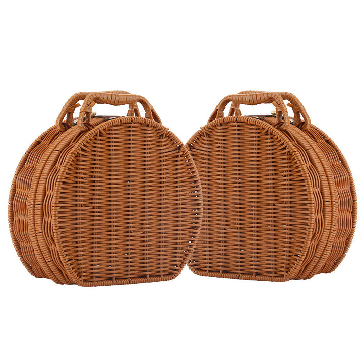 Women Round Wicker Handbag Bowlift