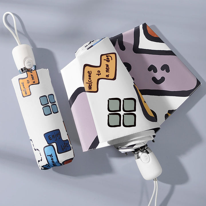 Women's Foldable Umbrella with Unique Graphic Design Bowlift