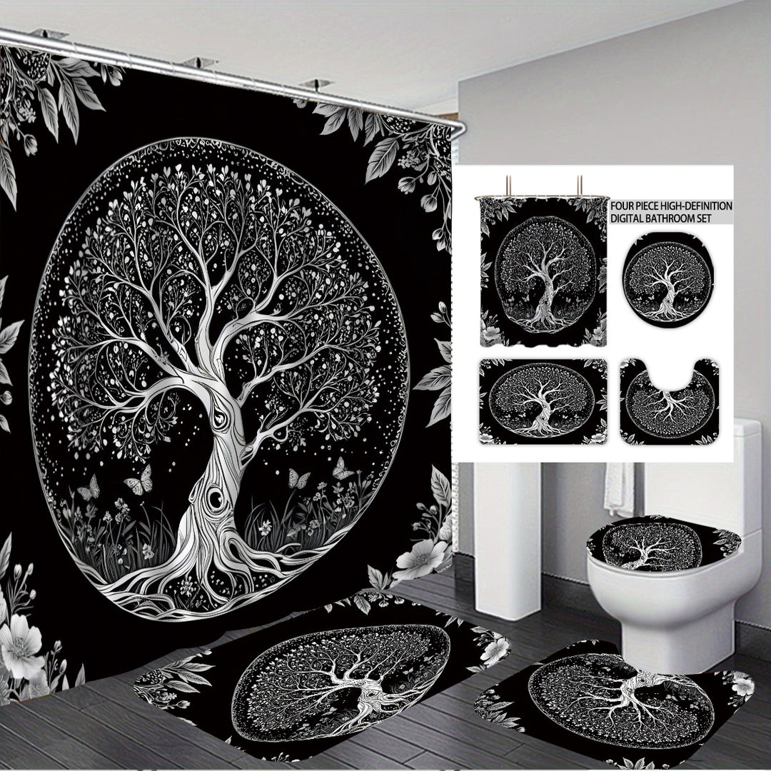 Artistic Tree Design Bathroom Set Bowlift