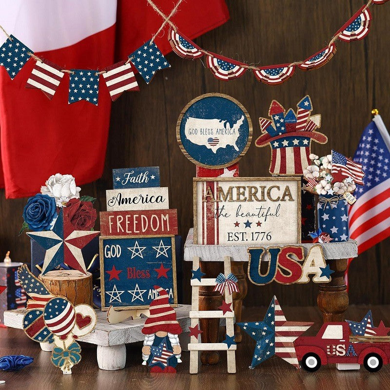 Unisex nan patriotic wood decor set for wall and door with versatile USA motifs Bowlift