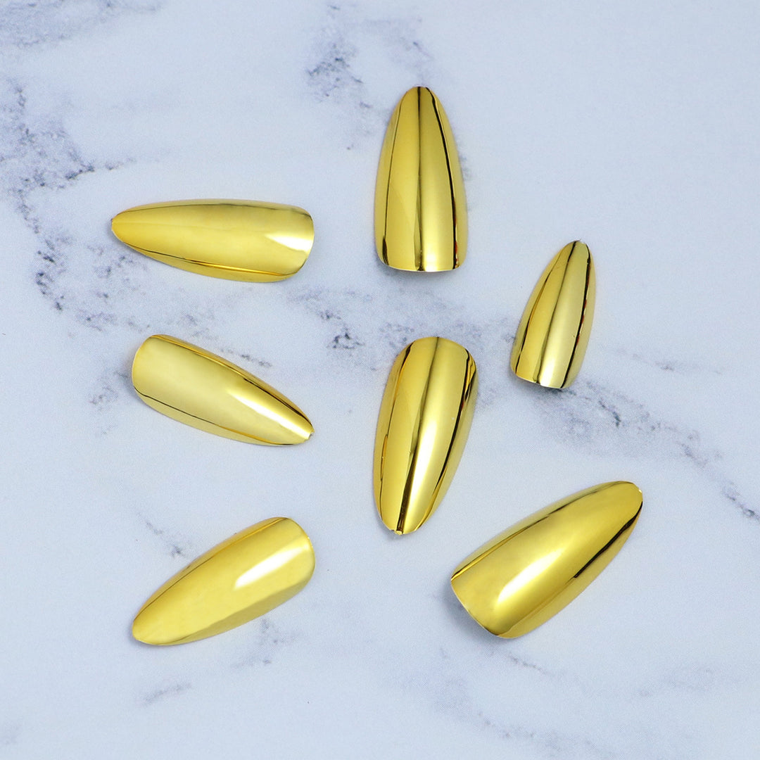 Glossy Metallic Almond-Shaped Press-On Nails Bowlift