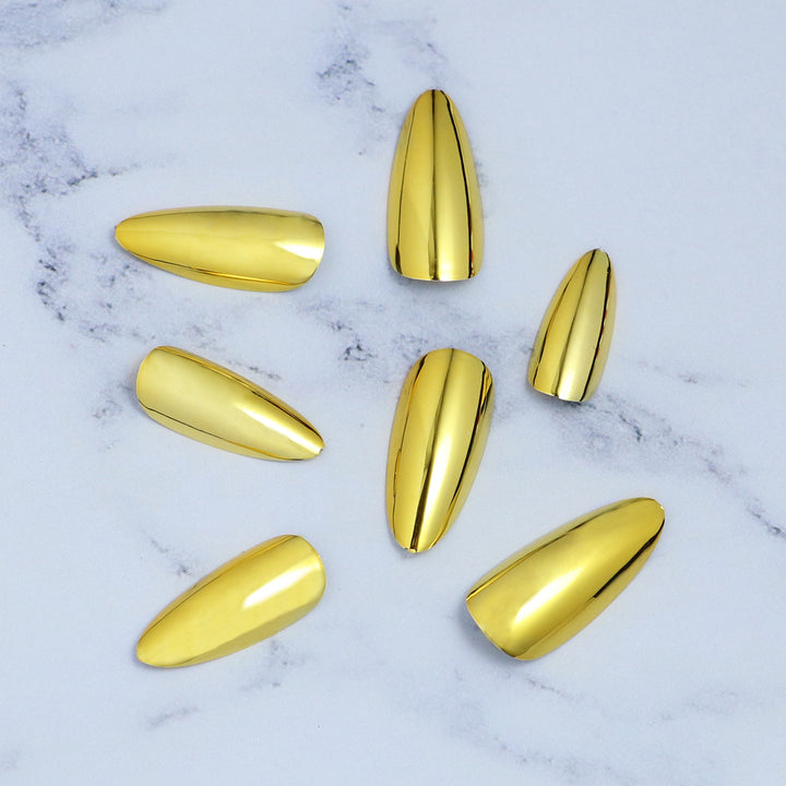 Glossy Metallic Almond-Shaped Press-On Nails Bowlift