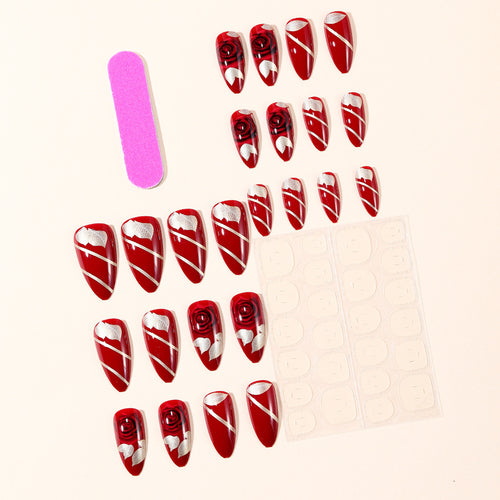 Rose-Accent Stiletto Nail Art Extensions Bowlift
