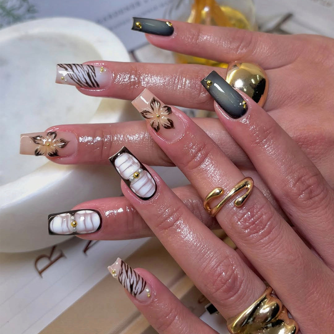 Artificial nails with exquisite floral and geometric designs Bowlift