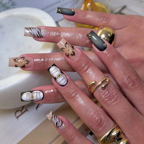 Artificial nails with exquisite floral and geometric designs Bowlift