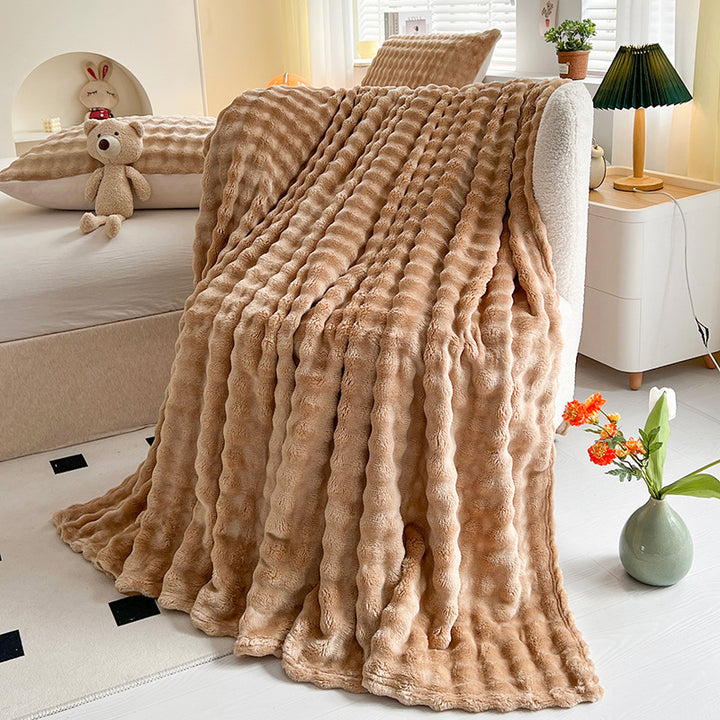 Women Plush Bedspread with Textured Design Bowlift