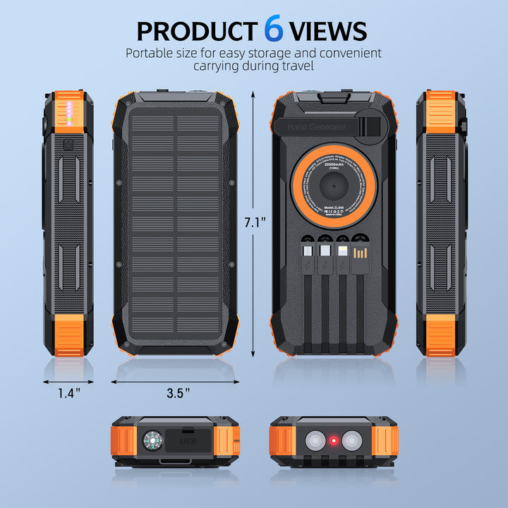 Multifunctional Solar Power Bank with LED Light and Integrated Charging Cable Bowlift