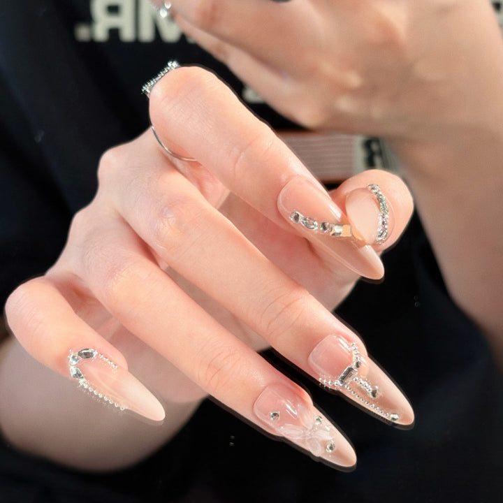 Elegant Stiletto Press-On Nail Art Set with Crystal Accents Bowlift