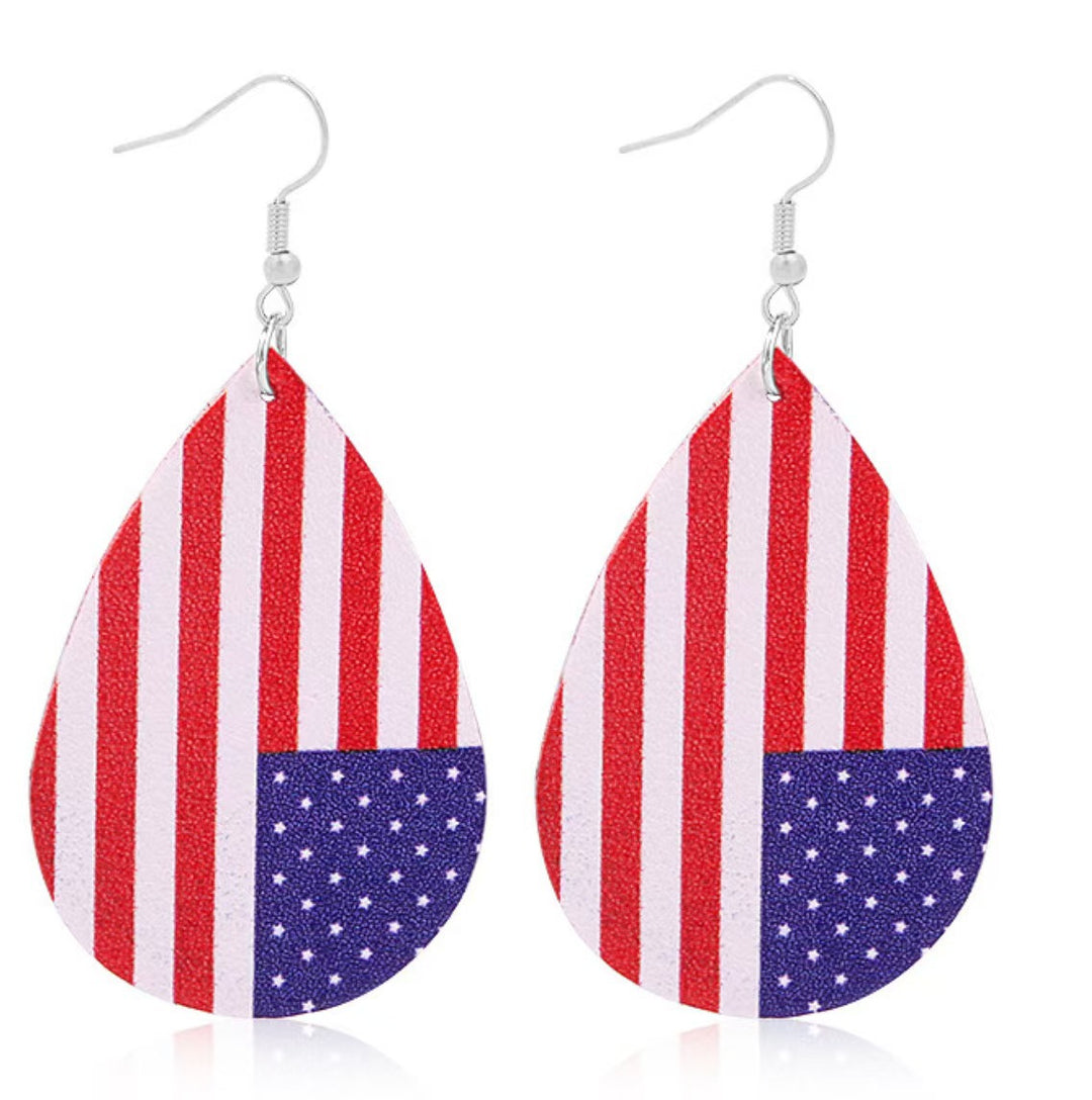 Women's nan teardrop-shaped faux leather earrings with star and stripe print Bowlift
