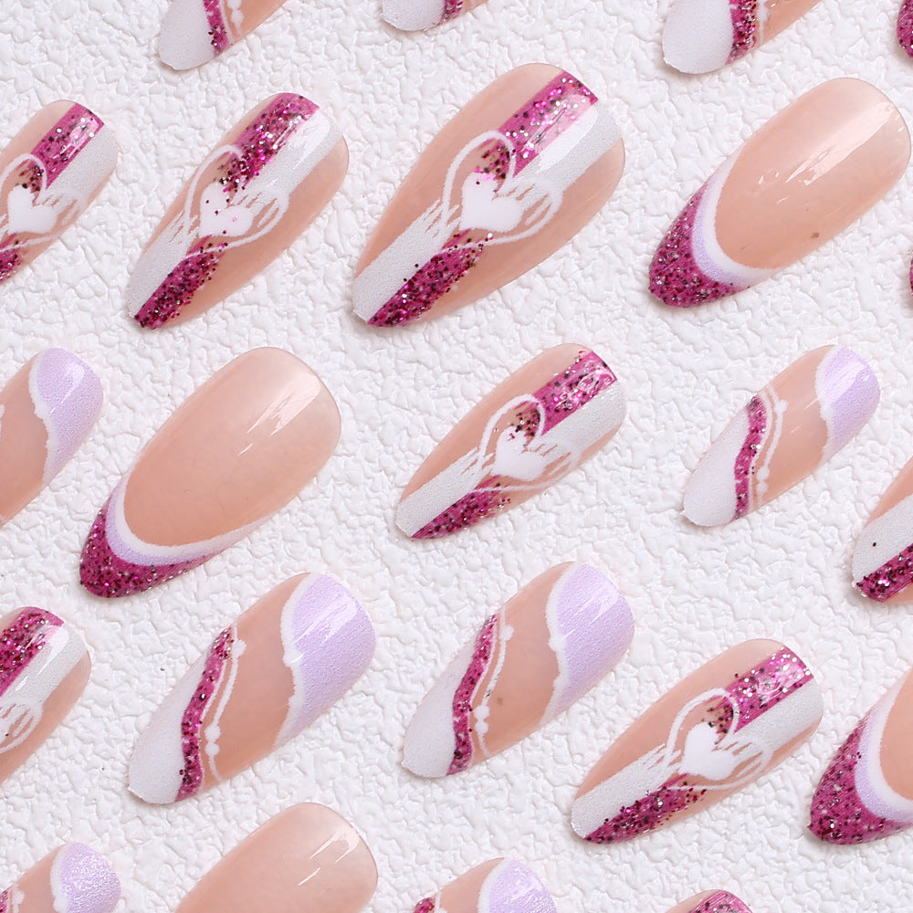 Artistic Glitter Heart Press-On Nails Bowlift