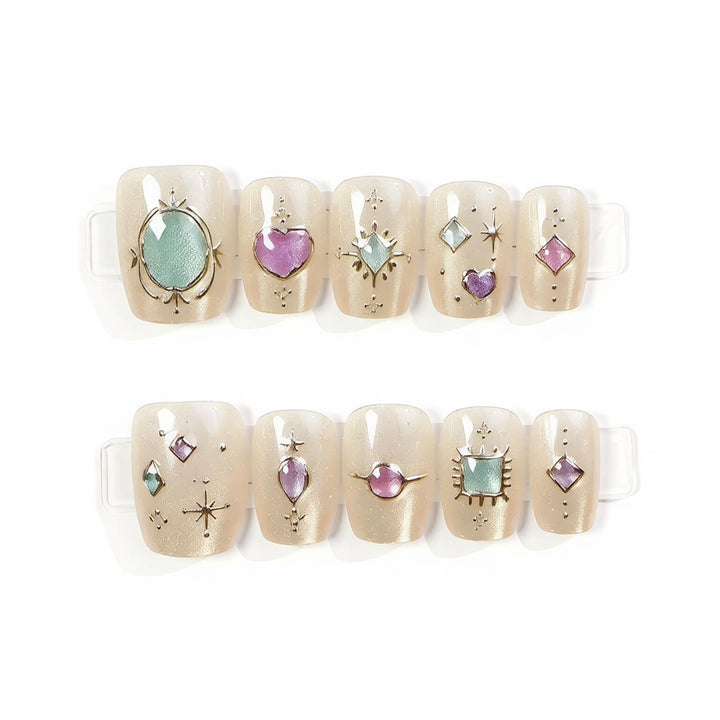 Decorative Press-On Nail Art Set with Gemstone Accents Bowlift