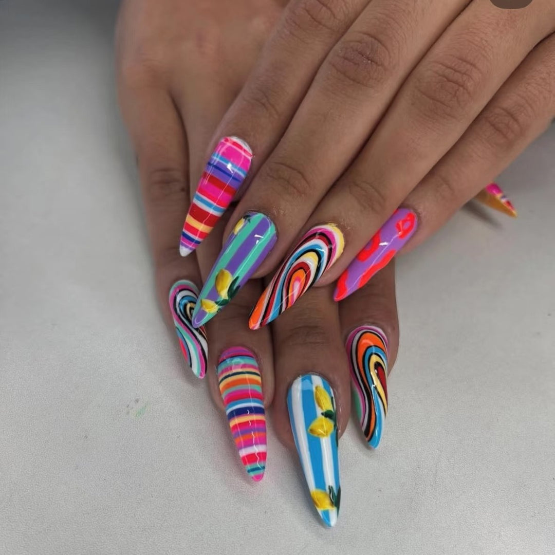 Creative artificial nails with multicolor design Bowlift
