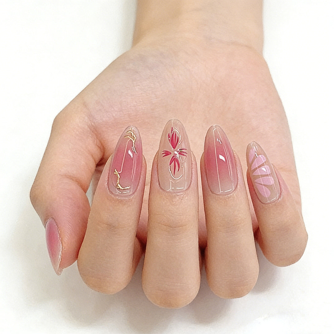 Artistic Floral Ombre Press-On Nail Set Bowlift