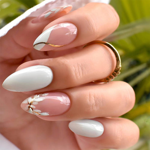 Premium Decorative Press-On Nail Set with Floral and Glossy Accents Bowlift