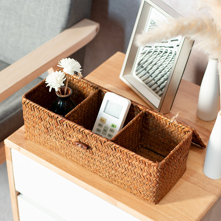 Handcrafted Rectangular Woven Storage Box with Dividers Bowlift