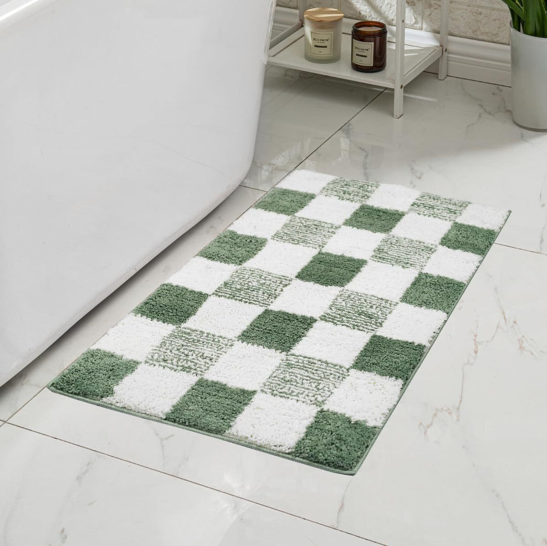 Plush Memory-Foam Non-Slip Checkerboard Bath Rug Bowlift