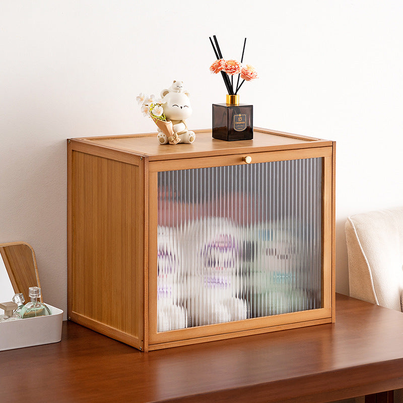Storage cabinet with transparent doors and stylish bamboo design Bowlift
