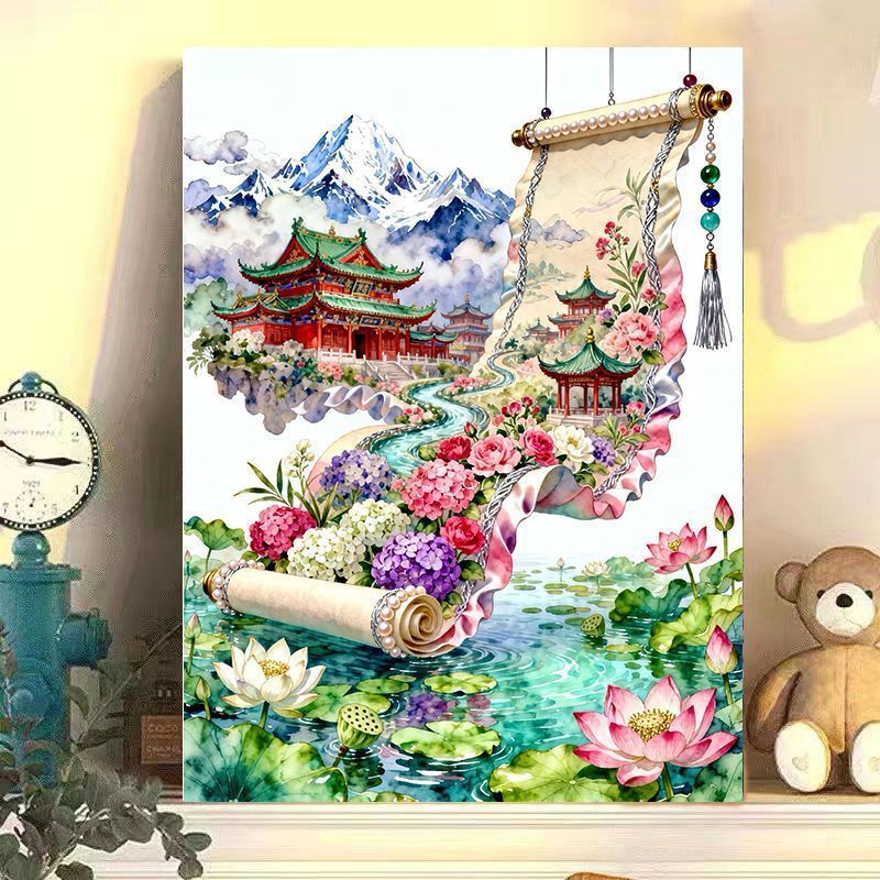 Elegant Chinese Landscape Scroll Art Print Bowlift