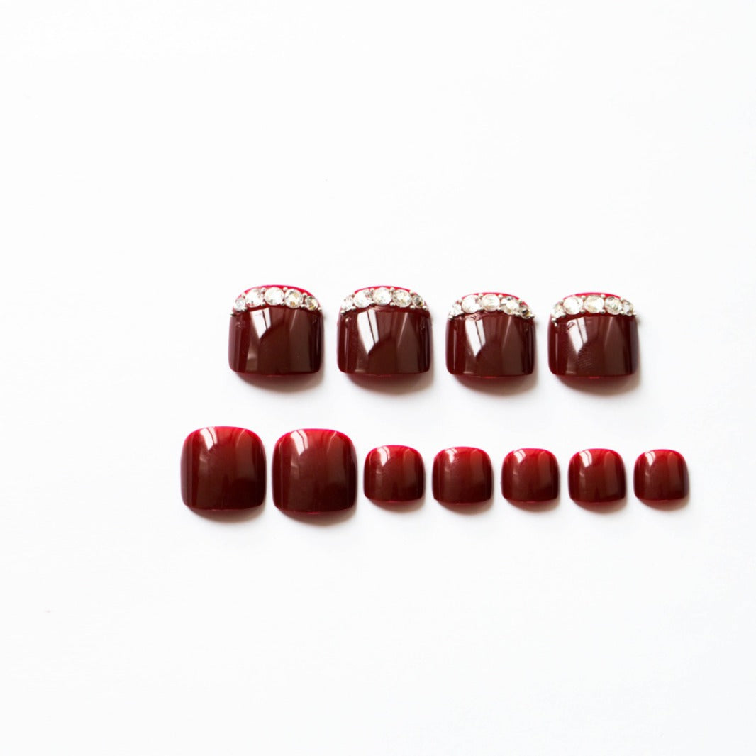 Premium Rhinestone-Accented Press-On Toenail Art Bowlift