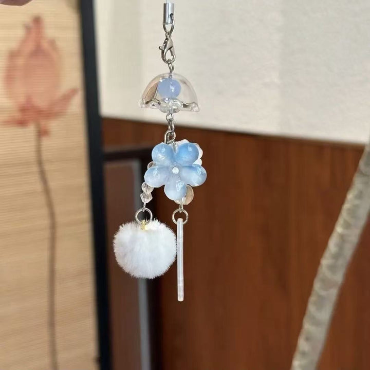 Decorative Flower and Pom Pom Charm Keychain Bowlift