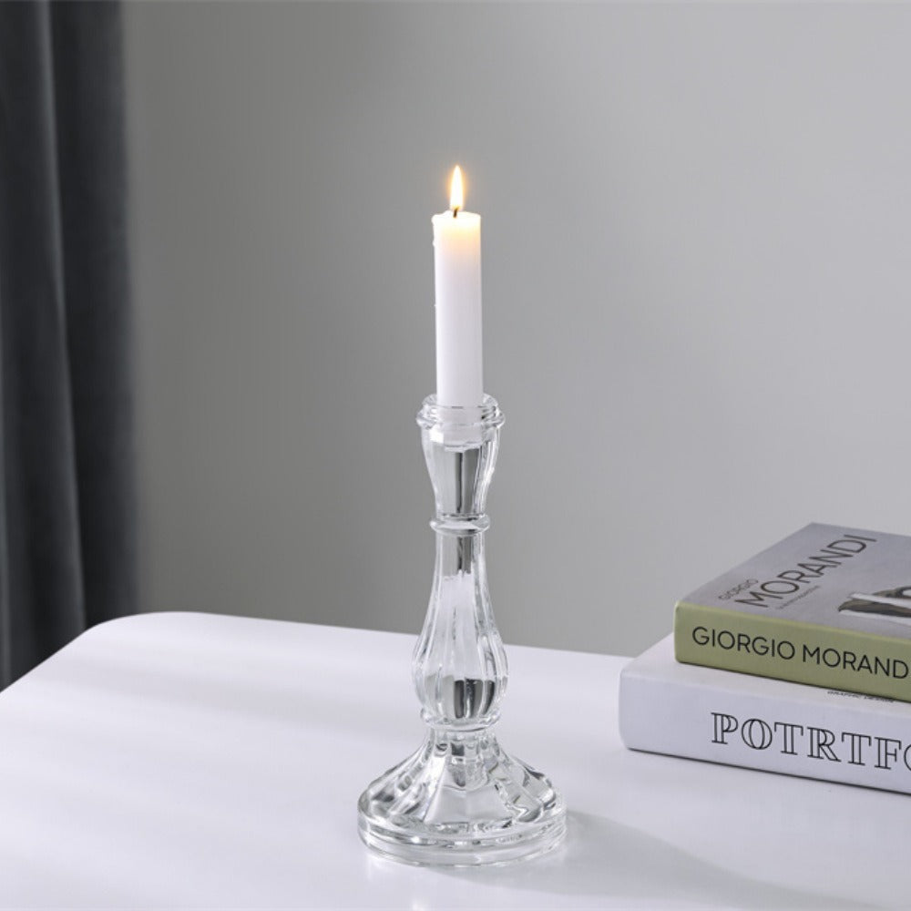 Ribbed Crystal-Style Glass Candlestick Holder Bowlift