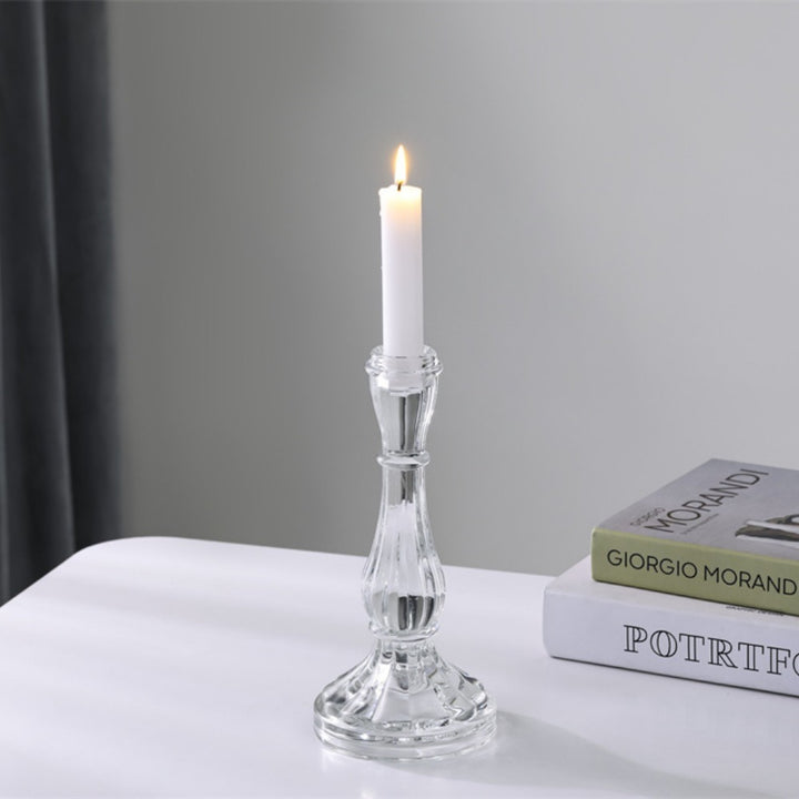 Ribbed Crystal-Style Glass Candlestick Holder Bowlift