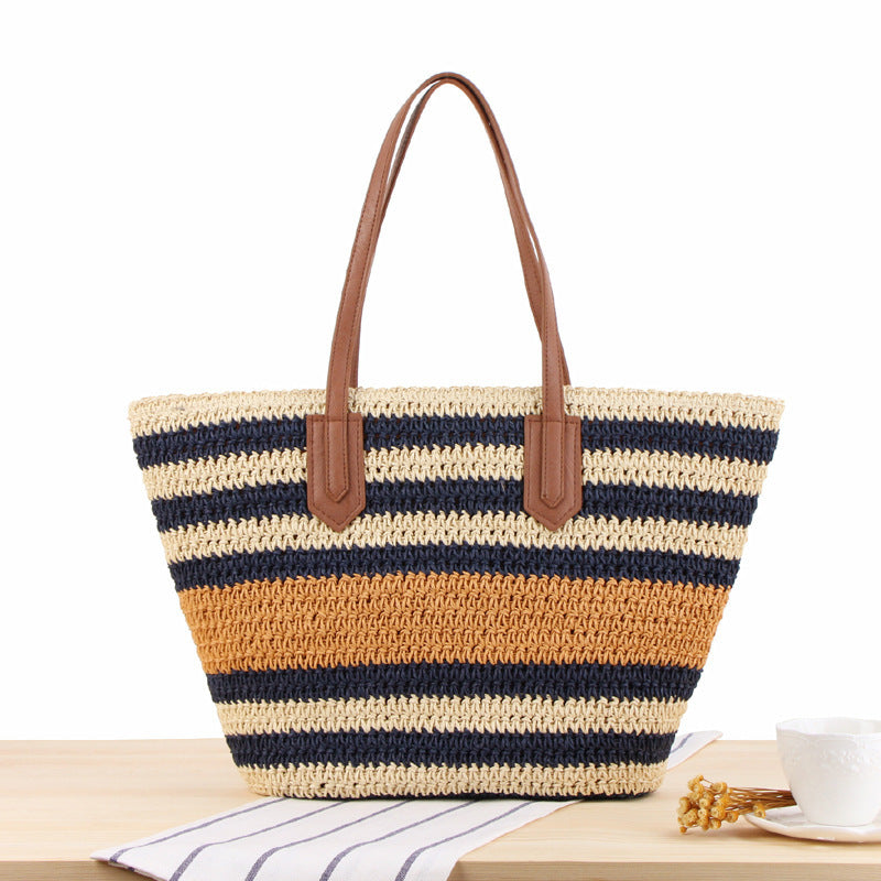 Braided tote bag with modern stripes and leather handles Bowlift