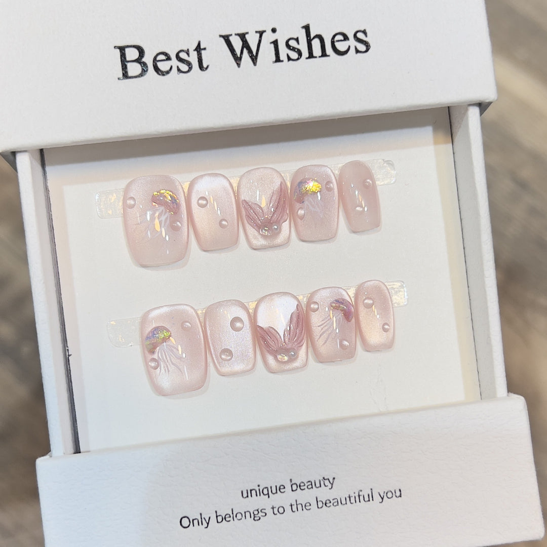 Elegant Press-On Nail Art Set with 3D Flourish Design Bowlift