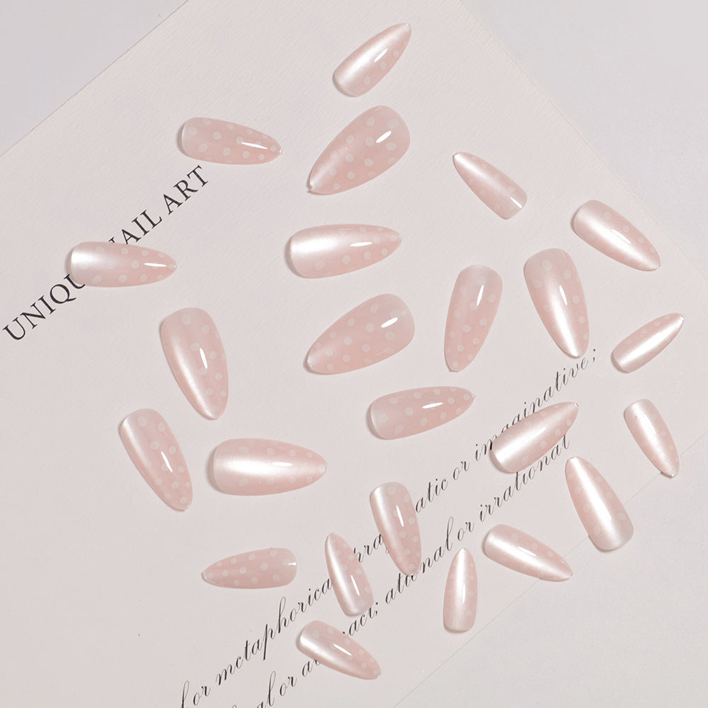 Elegant Almond-Shaped Press-On Nail Set with Polka Dot Design Bowlift