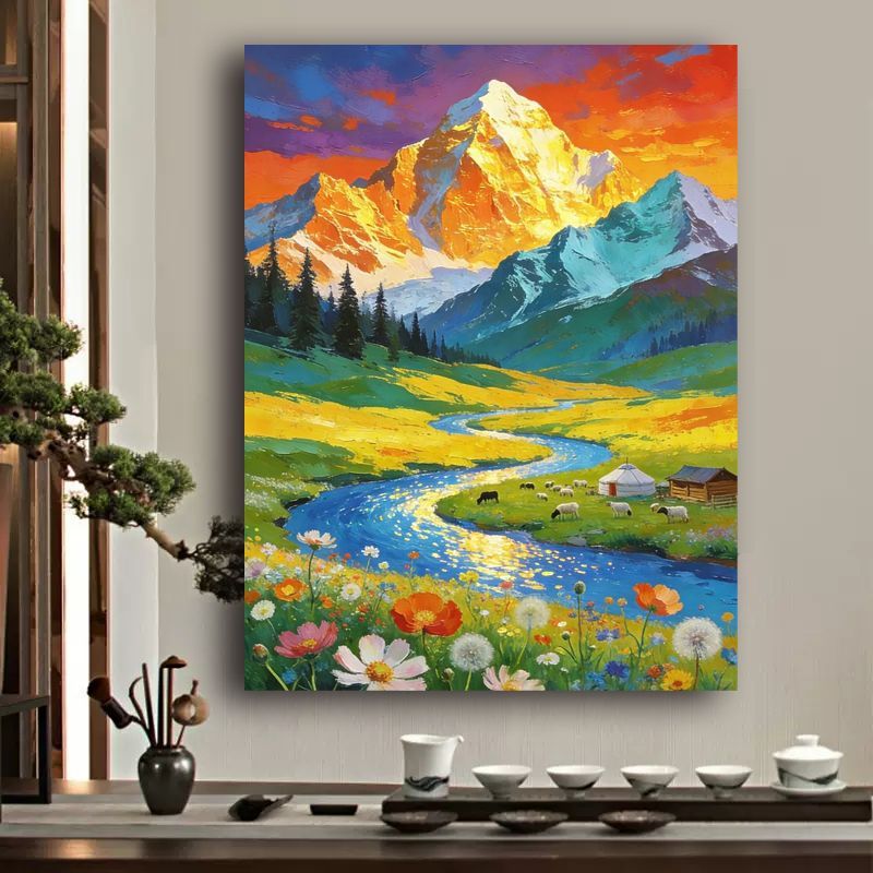 Vibrant Mountain Landscape Canvas Art Bowlift