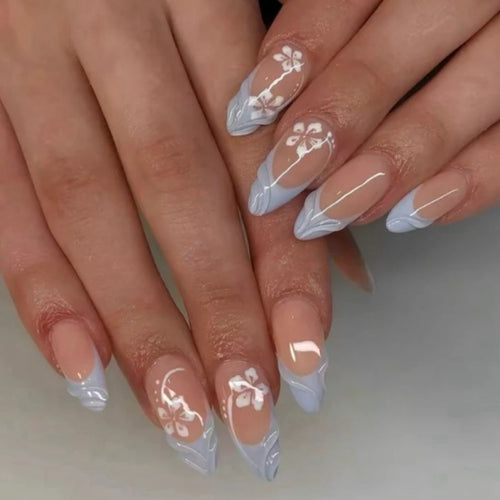 Elegant Floral-Themed Press-On Nail Art Set Bowlift