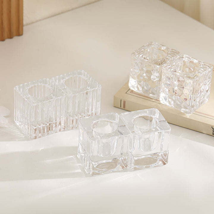 Square Ribbed Glass Votive Candle Holder Bowlift