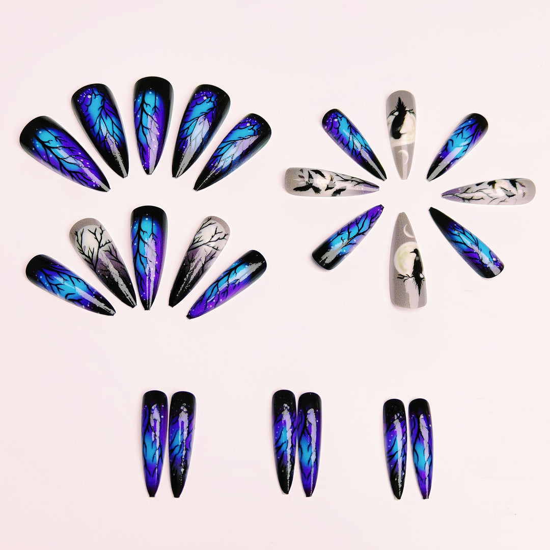 Artistic Moonlit Raven Nail Design Bowlift