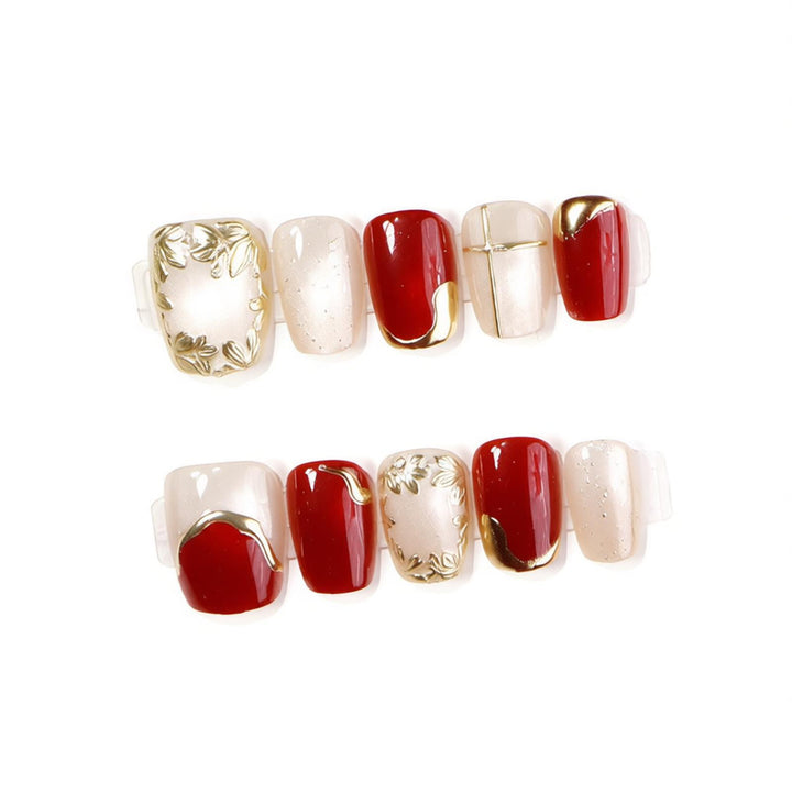 Decorative Press-On Nail Art Set with Gold Accents Bowlift