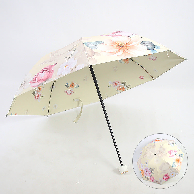 Ladies Folding Umbrella with Elegant Floral Design Bowlift