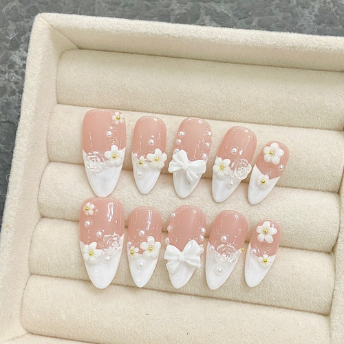 Artificial nails with elegant flower decoration Bowlift