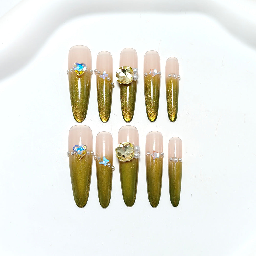 Elegant Artificial Nails with Rhinestone and Glitter Decorations Bowlift